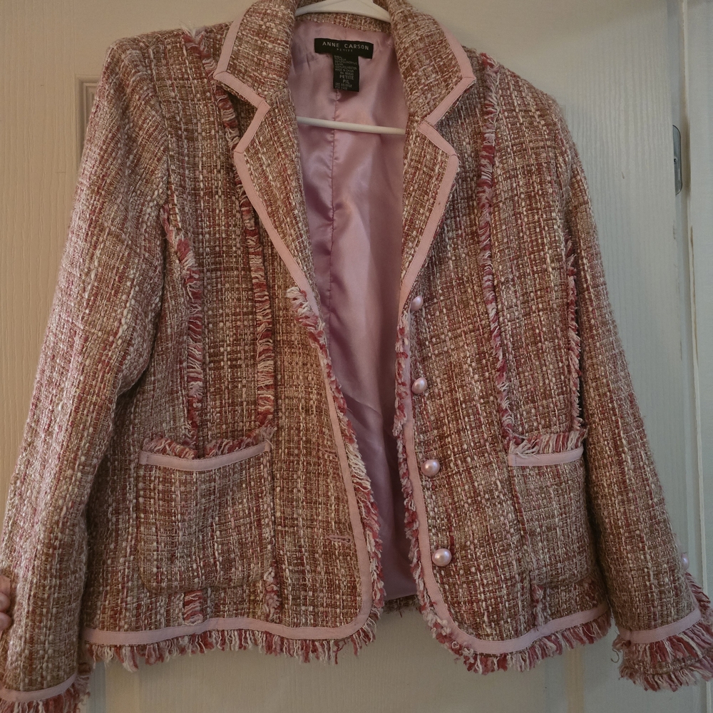 Anne Carson Pink Tweed Blazer NWOT SzLge Petite